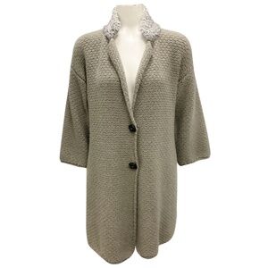 FABIANA FILIPPI OLIVE / TAUPE LAMB COLLAR CASHMERE KNIT CARDIGAN SWEATER